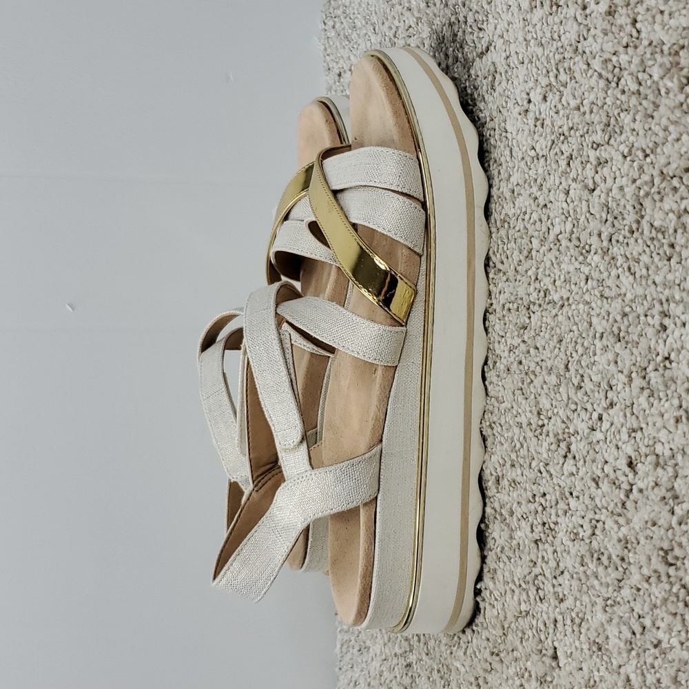 Vionic Kellyn Sandals Snakeskin Ankle Straps Open Toe Platform Gold Womens 10